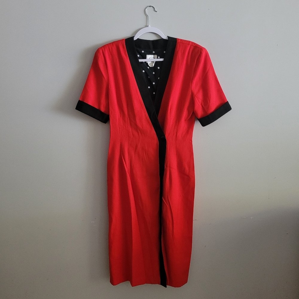 Vintage 80's Red Secretary Midi Dress